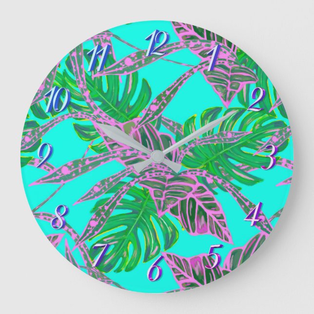 Palm leaf and coleus tropical ice large clock (Front)