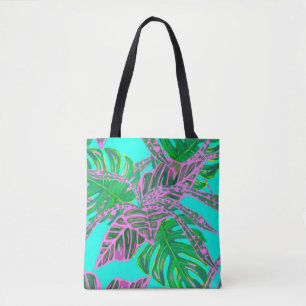 Palm leaf and coleus tropical ice tote bag