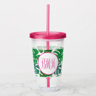 Palm Leaf and Monogram Acrylic Tumbler