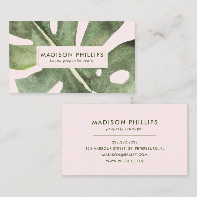 Palm Leaf Beach Vacation Rental Property Realtor Business Card (Front/Back)