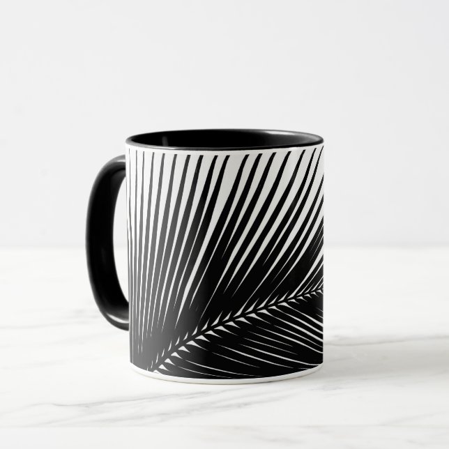 Palm leaf - black and white mug (Front Left)
