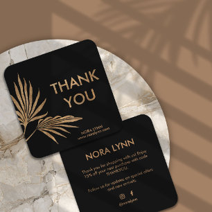 Palm Leaf Black Gold Luxury Thank You  Square Business Card