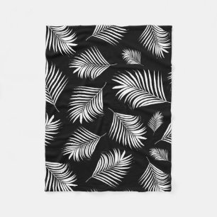 Palm Leaf Black White Tropical Pattern Fleece Blanket