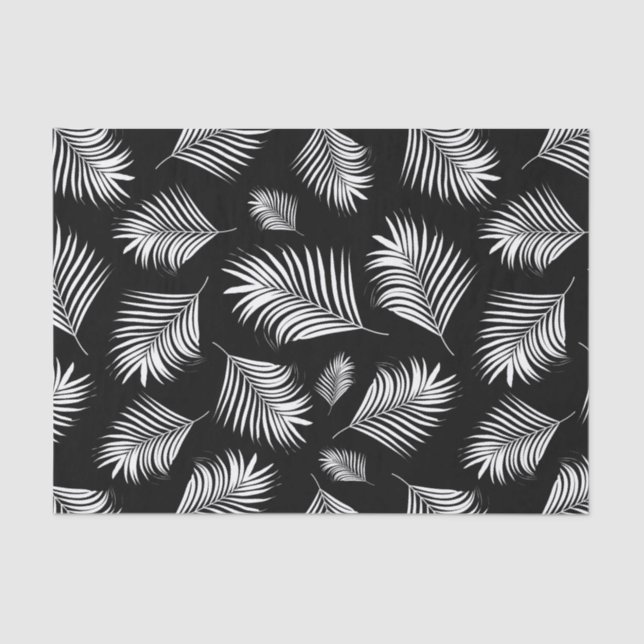 Palm Leaf Black White Tropical Pattern Tissue Paper (Front)