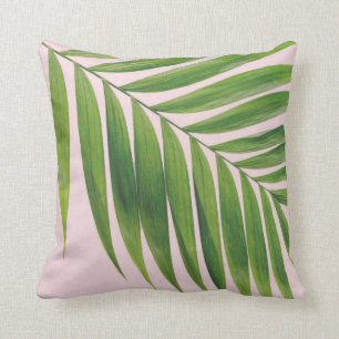 Palm Leaf Blush Pink Throw Pillow