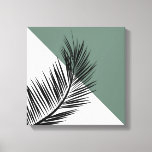 Palm leaf canvas print<br><div class="desc">Nordic style minimal design with black palm leaf decoration and white and green triangles</div>