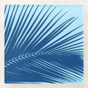 Palm leaf - cobalt and sky blue glass coaster