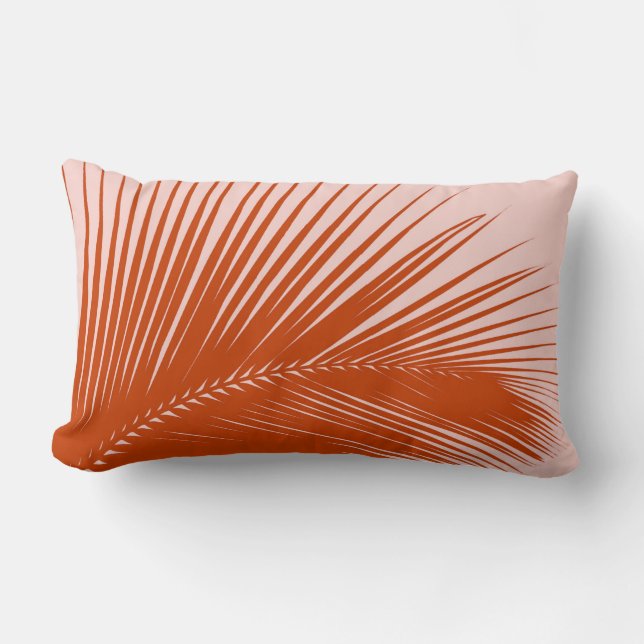 Palm leaf - Coral and shell pink Lumbar Cushion (Front)