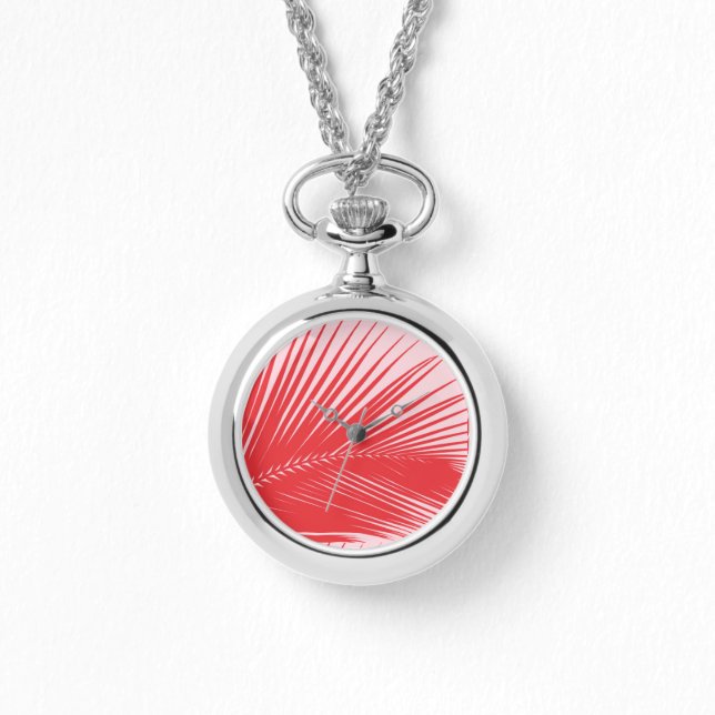 Palm leaf - Coral and shell pink Watch (Front)