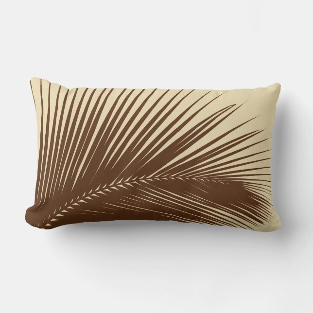 Palm leaf - Dark brown and tan Lumbar Cushion (Front)