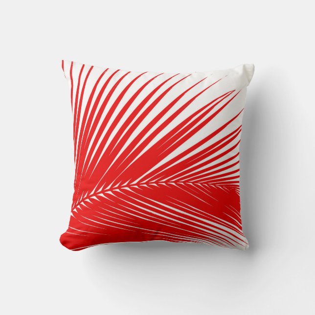 Palm leaf - dark coral red and white cushion (Front)
