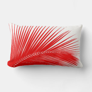 Palm leaf - dark coral red and white lumbar cushion
