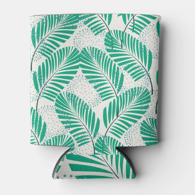 Palm Leaf Floral: White Vintage Can Cooler (Front)