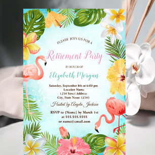 Palm Leaf Flowers Flamingos Retirement Party  Invitation