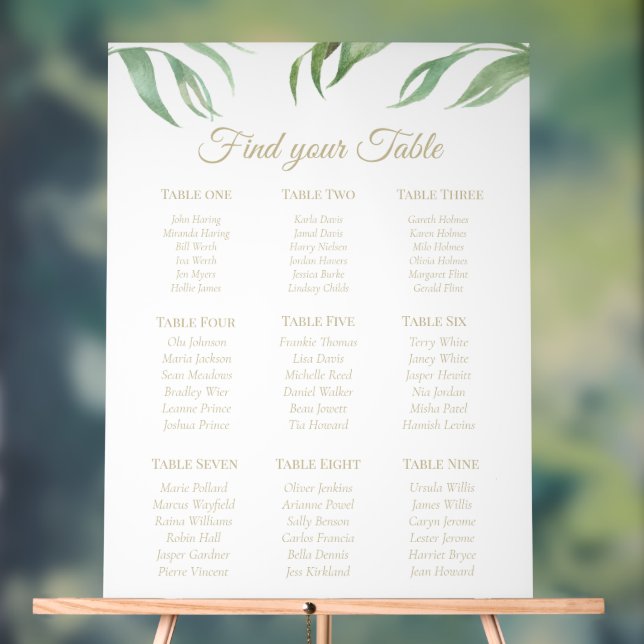 Palm Leaf Gold Text Acrylic 9 Table Plan Sign (Neutral)