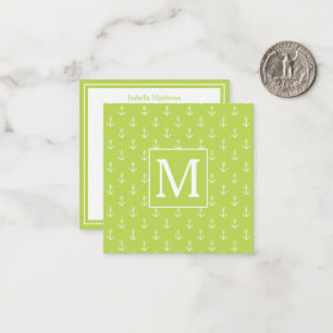 Palm Leaf Green and White Anchors Monogram Card