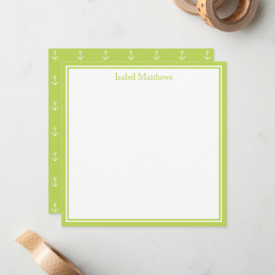 Palm Leaf Green and White Anchors Monogram Card