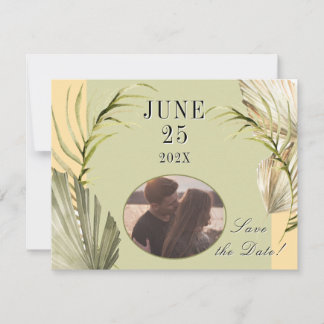 Palm Leaf Greenery Save the Date Postcard