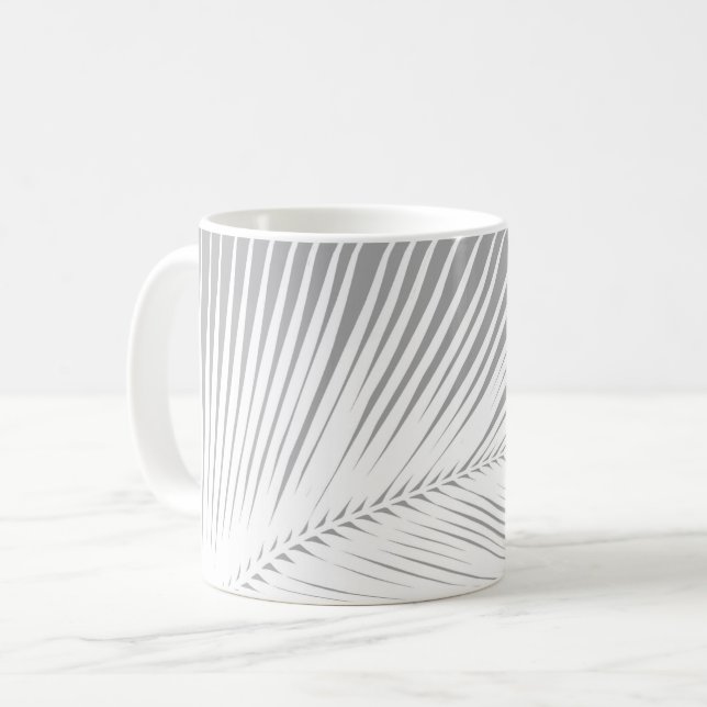 Palm leaf - grey / grey and white coffee mug (Front Left)