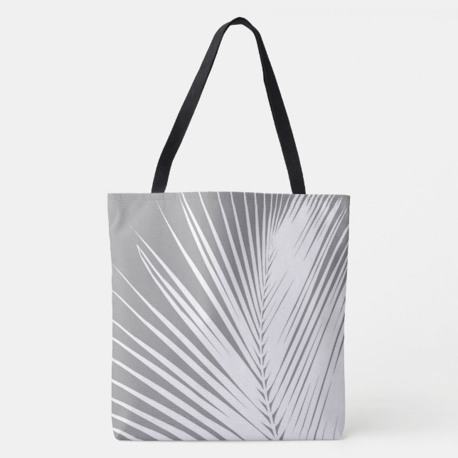 Palm leaf - grey / grey and white tote bag (Front)