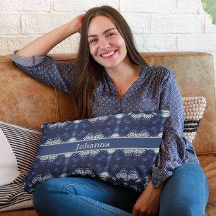 Palm Leaf in Delft Blue, customisable  Decorative Cushion