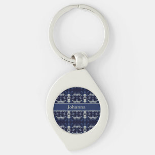 Palm Leaf in Delft Blue, customisable  Key Ring