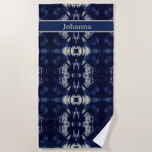 Palm Leaf in Delft Blue Personalised Coastal Beach Towel