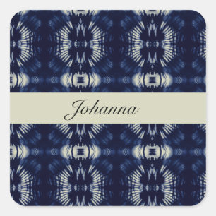 Palm Leaf in Delft Blue   Personalised Symmetrical Square Sticker