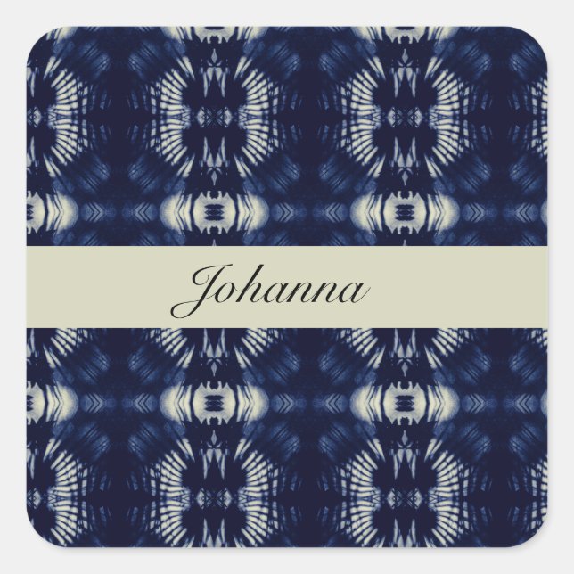 Palm Leaf in Delft Blue | Personalised Symmetrical Square Sticker (Front)