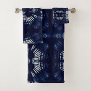 Palm Leaf in Delft Blue   Symmetrical Botanical Bath Towel Set