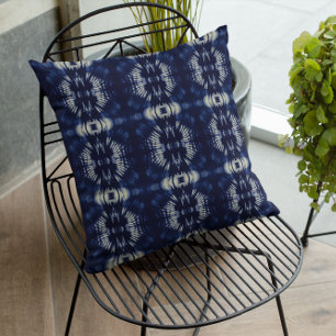 Palm Leaf in Delft Blue Symmetrical Botanical Cushion