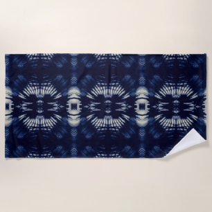 Palm Leaf in Delft Blue Symmetrical Coastal Beach Towel