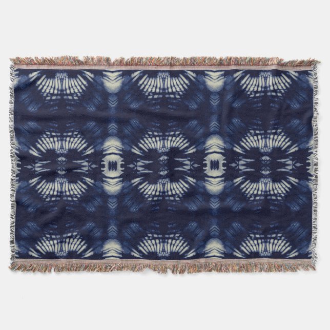 Palm Leaf in Delft Blue  Throw Blanket (Front)