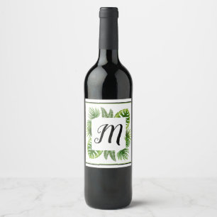 Palm Leaf Initial Wine Bottle Label