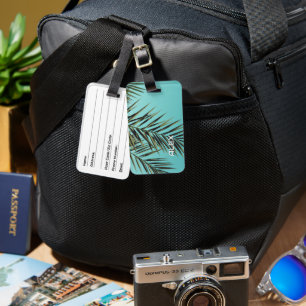 Palm Leaf iPhone Case – Minimal Tropical Blue Sky Luggage Tag