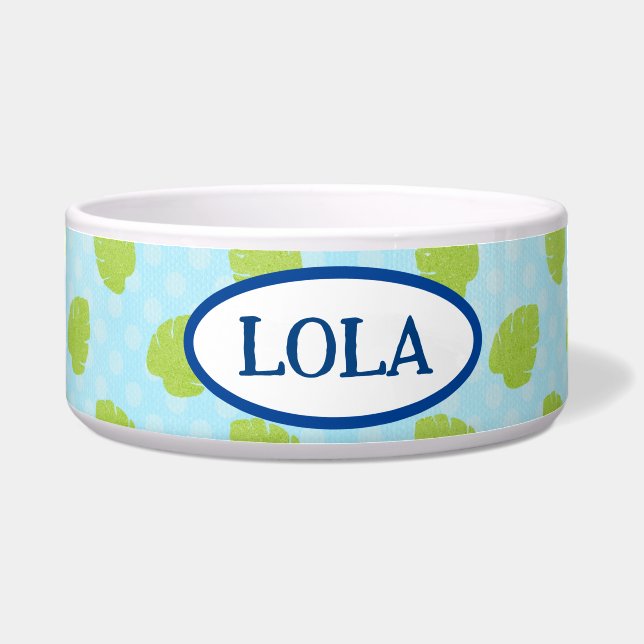 Palm Leaf Island Ceramic Pet Bowl (Front)