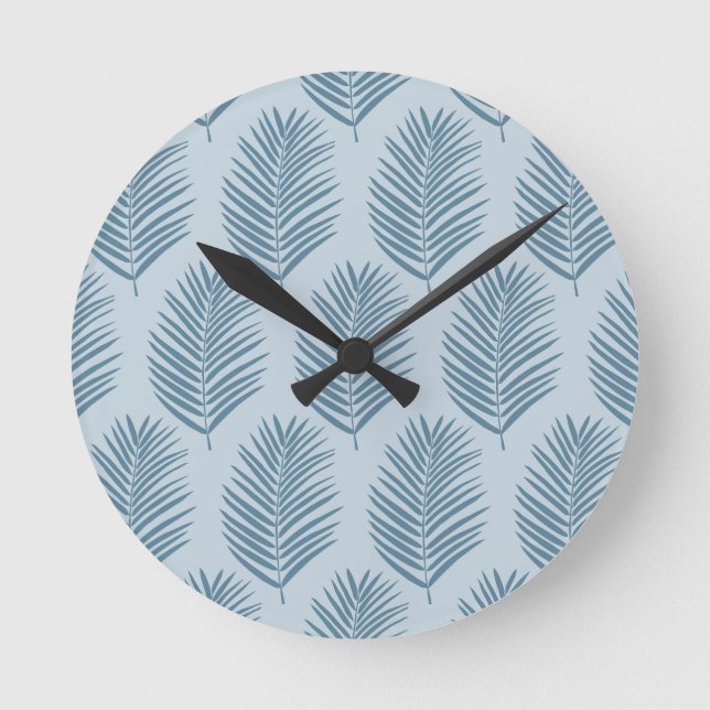 Palm Leaf Light Blue Round Clock (Front)