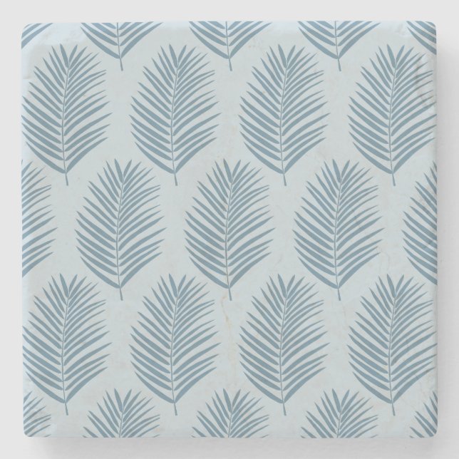 Palm Leaf Light Blue Stone Coaster (Front)