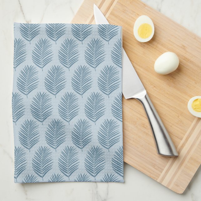 Palm Leaf Light Blue Tea Towel (Quarter Fold)