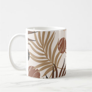 palm leaf line art seamless pattern on earth toned coffee mug