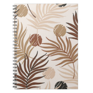 palm leaf line art seamless pattern on earth toned notebook