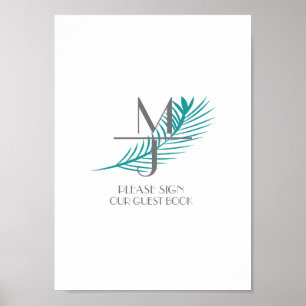Palm Leaf Logo Tropical Wedding Guest Book Sign
