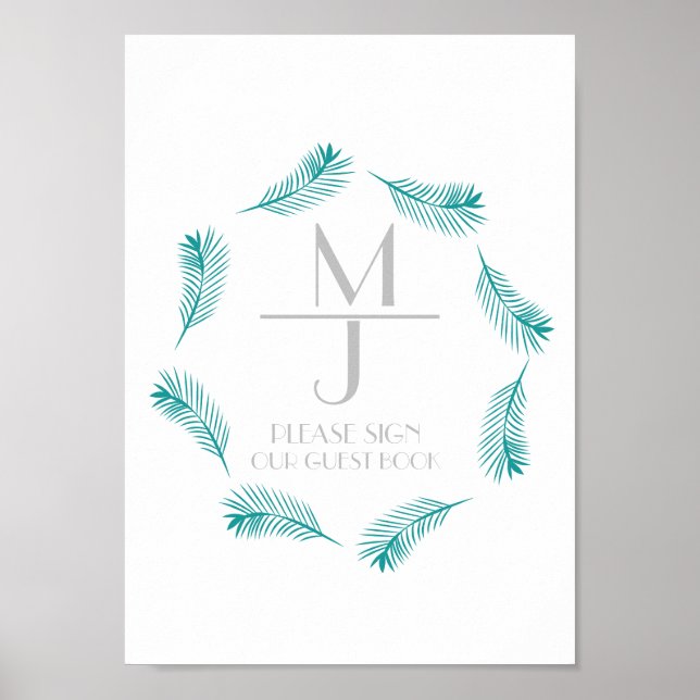 Palm Leaf Logo Tropical Wedding Guest Book Sign (Front)