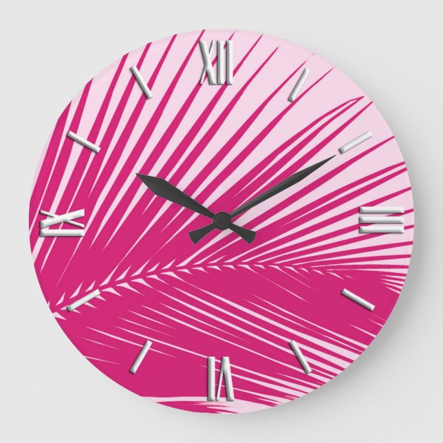 Palm leaf - magenta pink large clock (Front)