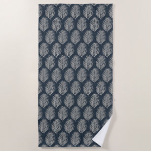 Palm Leaf Navy Blue And Cream Beach Towel
