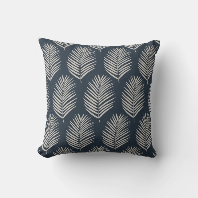 Palm Leaf Navy Blue And Cream Cushion (Front)