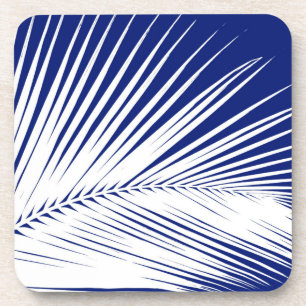 Palm leaf - navy blue and white coaster