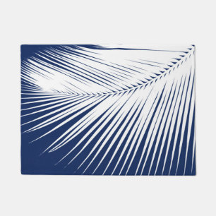 Palm leaf - navy blue and white doormat