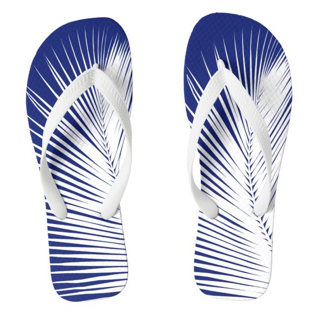 Palm leaf - navy blue and white jandals (Footbed)