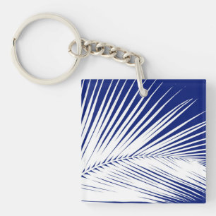 Palm leaf - navy blue and white key ring